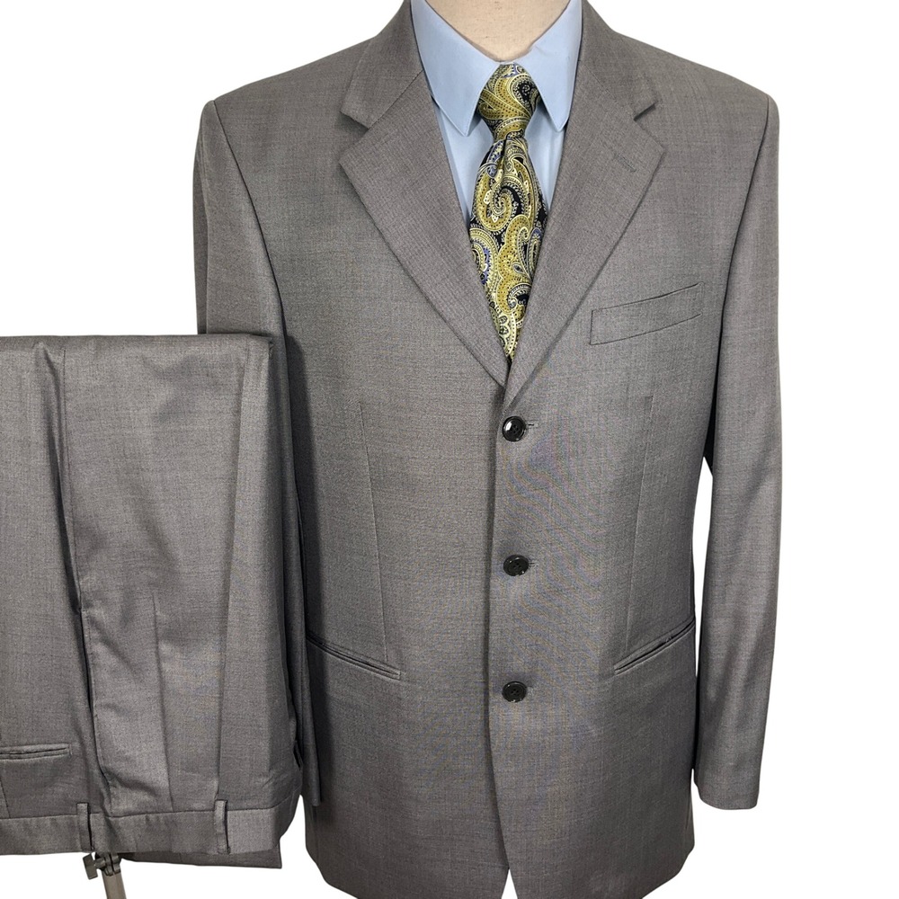 Jones New York Suit Mens 44R 32W 29L Gray Luxury Classic Formal Party Wool Silk
